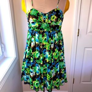 Chiffon baby doll dress floral lined chest cups